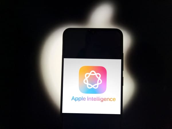 An illustration shows an Apple Intelligence logo displayed on a smartphone in Suqian, China, on March 10, 2025.