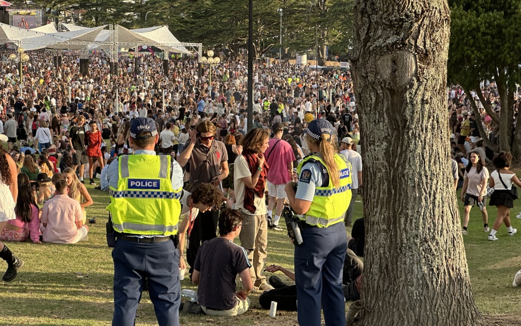 Police at Laneway festival in Auckland, 2025.