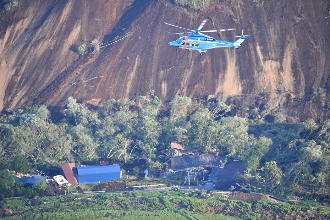 Landslides at Atsuma, Hokkaido, after the earthquake.