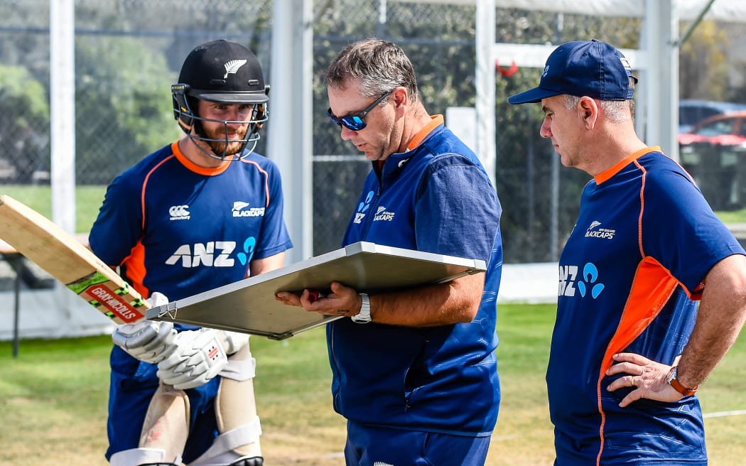Black Caps captain Kane Williamson with batting coach Craig McMillan and new head coach Gary Stead.