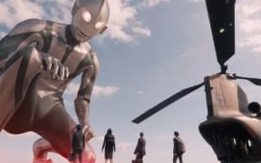 Movie still from the Japanese monster/superhero satire Shin Ultraman