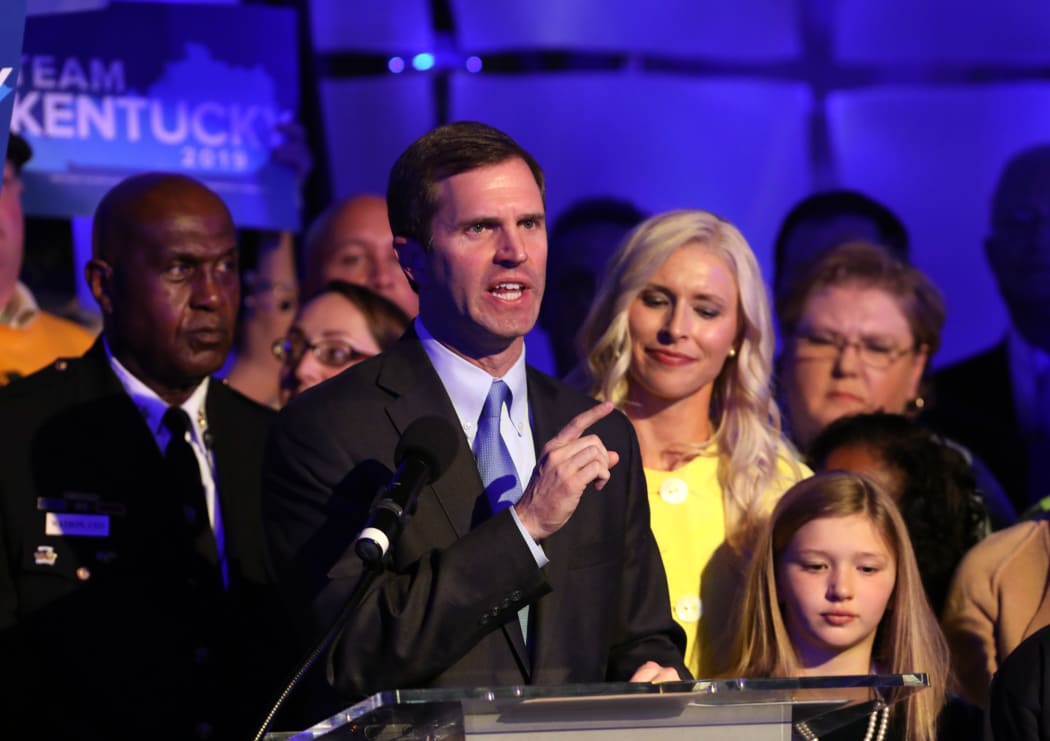 Governor-elect Andy Beshear speaks to supporters after ousting Republican Matt Bevin.