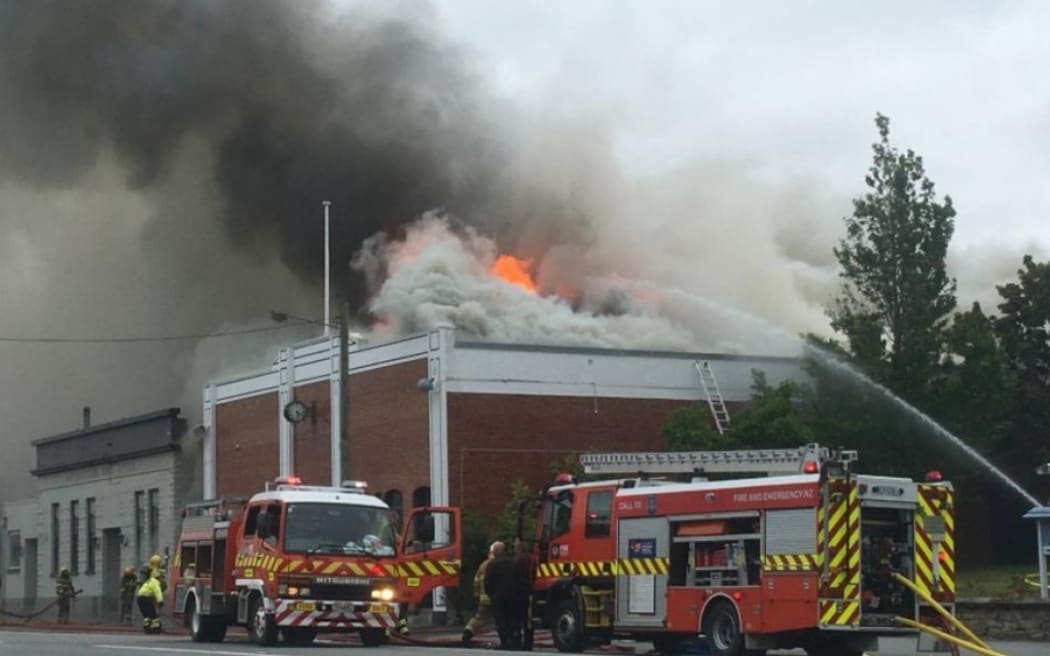 Firefighters fighting a blaze at the Roxburgh Town Hall on 6 February, 2024.