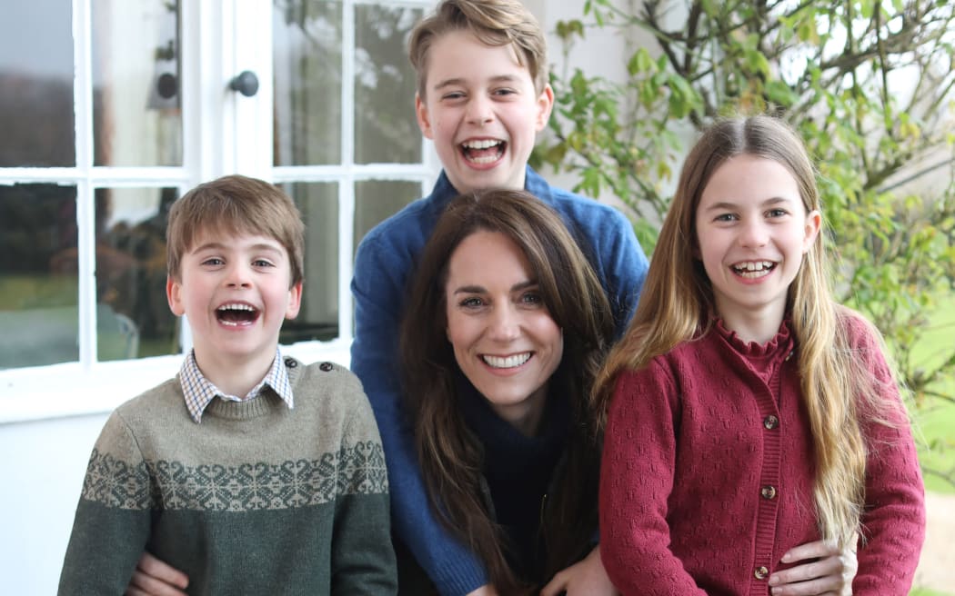 A handout photo released by Kensington Palace on March 10, 2024, shows Britain's Catherine, Princess of Wales with her children, Britain's Prince Louis of Wales, Britain's Prince George of Wales and Britain's Princess Charlotte of Wales, taken in Windsor earlier this week by the Prince of Wales.