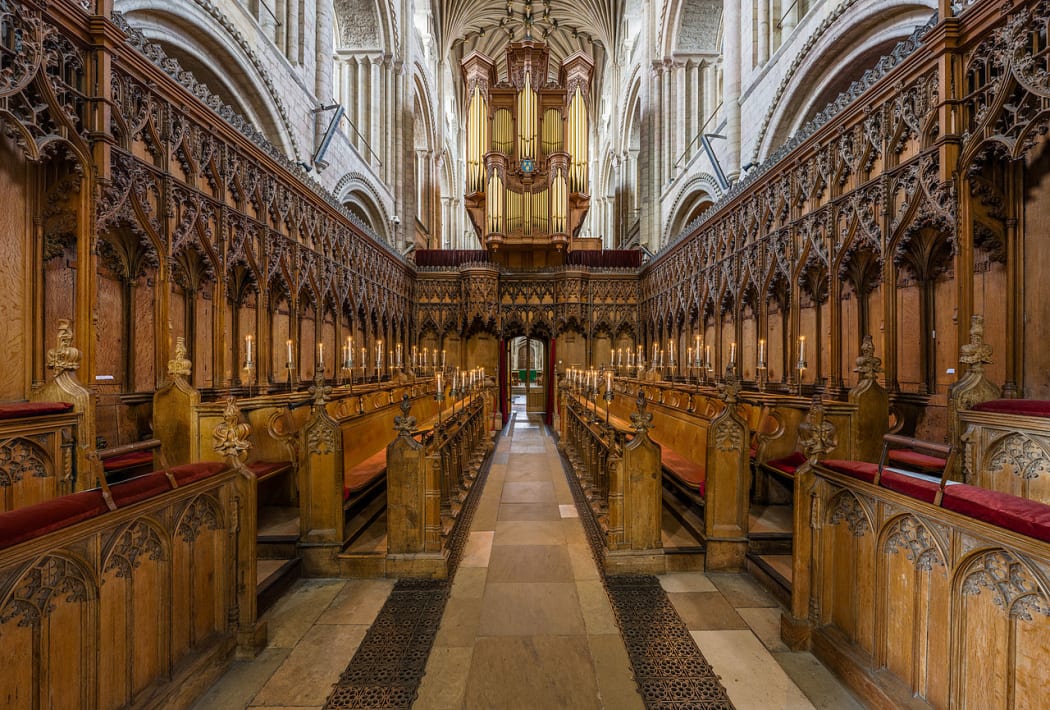 Interior, Norwich Cathedral in Norfolk, England.