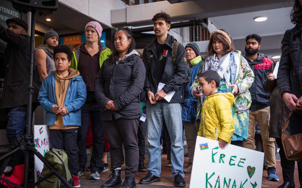 A pro New Caledonia protest outside the French Embassy in Wellington