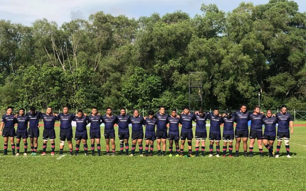 The Guam national team during the 2018 Asia Rugby Championship Division III East Championship in Brunei.