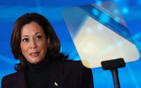 US Vice President Kamala Harris delivers a speech on Artificial Intelligence (AI) in central London, on 1 November, 2023.