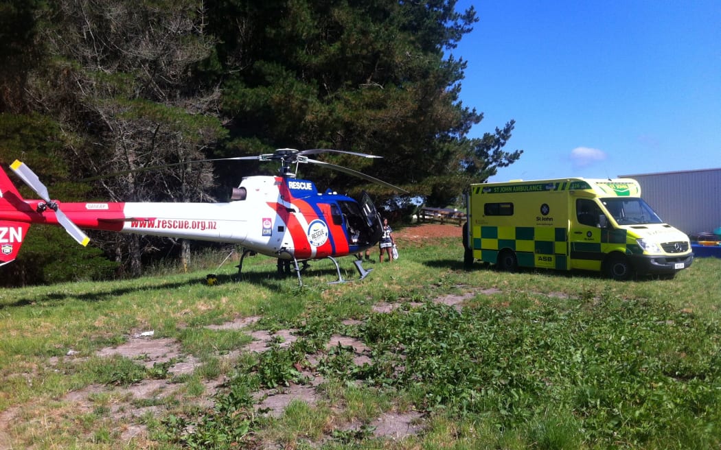 The BayTrust Rescue Helicopter at the scene of the accident