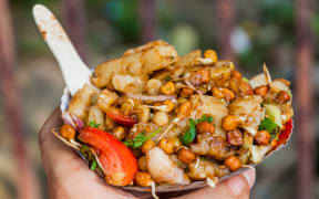 Aloo Chana Chaat - street food in Kolkata, India