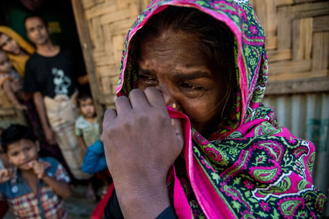 Jahra Khatun, 45, pictured at a Rohingya camp in Bangladesh, says her son was killed by the military on 8 December 2016.