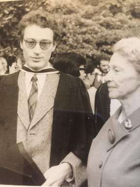 Peter Wells and his mother Bess at his graduation from the University of Auckland (1974)