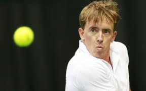 New Zealand tennis player Rubin Statham in action in a Davis Cup tennis tie in Christchurch.