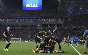 Croatia's players celebrate a goal during the extra time win over Russia in the World Cup quarter-final.