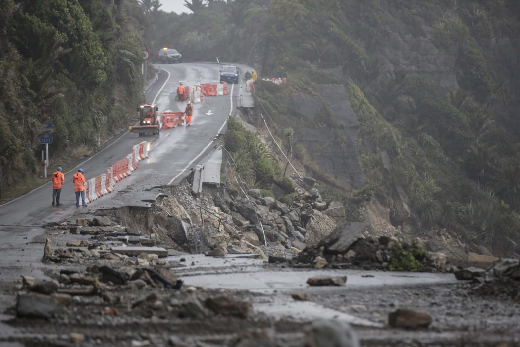 Road damage in Punakaiki.