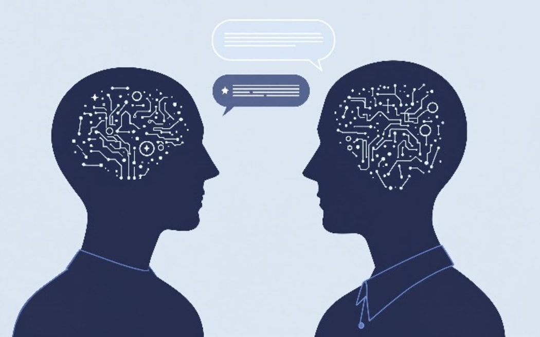 Image of two people with brains full of tech circuits