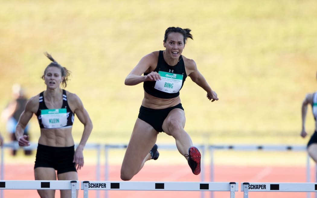 Portia Bing wining the Women's 400m Hurdles, during the Sir Graeme Douglas International, Auckland 2020.
