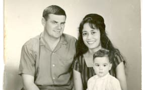 An old family portrait of Lynne, Emily and Joseph Senior, taken at home, in the 60s.