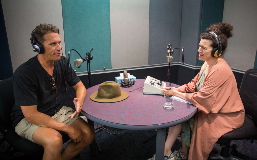 Jeremy Wells and Noelle McCarthy in RNZ Auckland's Studio C for 'Ours'.