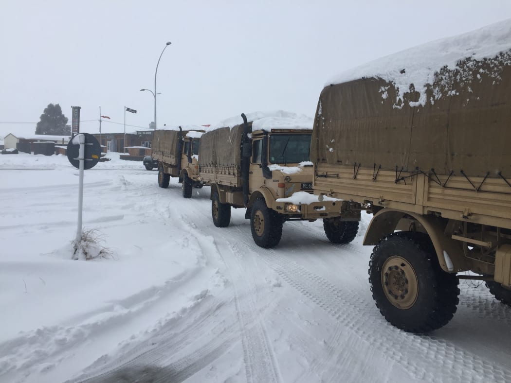 The NZ Army rescued stranded travellers on Thursday and drove them to  Waiouru.