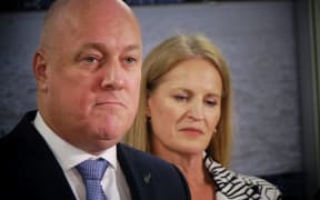 Prime Minister Christopher Luxon and Social Development Minister Louise Upston at the announcement that parents earning more than $65,000 must support their 18-19-year-old children, with the government tightening eligibility for Jobseeker benefits.