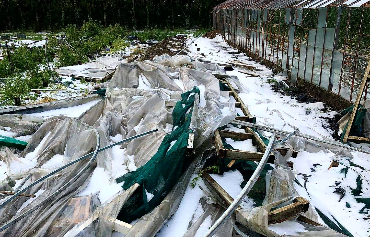 Debris was flung over a glasshouse in Motueka and the neighbour's property as a twister moved through the area, after which hail hit as well.