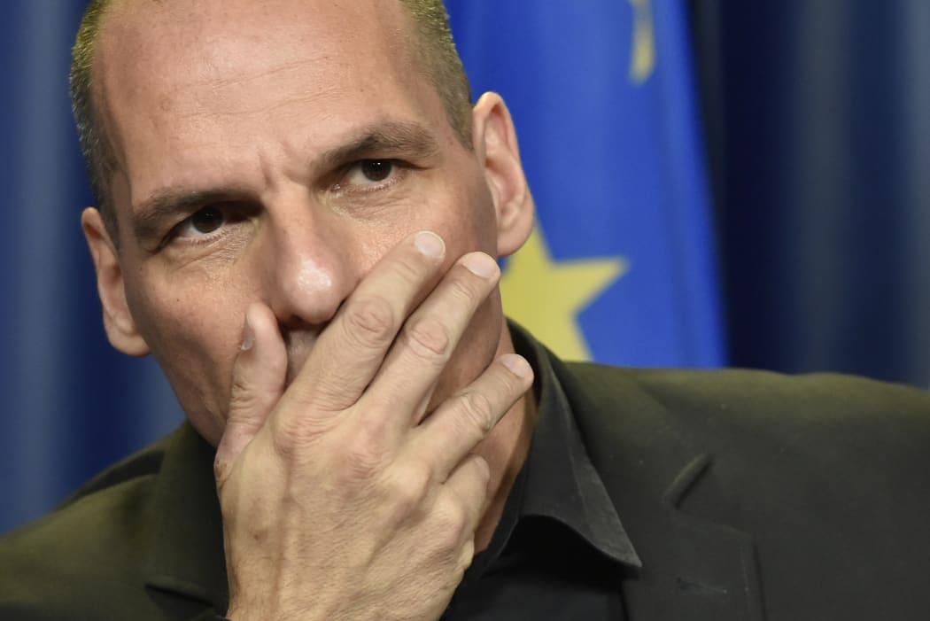 Greek Finance Minister Yanis Varoufakis at a press conference during a Eurogroup meeting at EU headquarters in Brussels in June 2015.