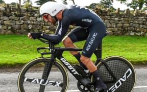 NZ cyclist Patrick Bevin on his way to fourth in the time trial at the 2019 World Road Championships.