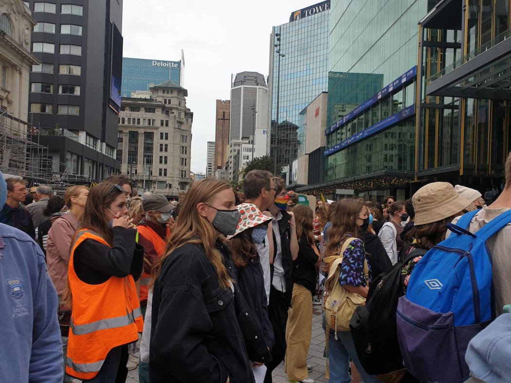 Auckland protesters listening intently to guest speakers.