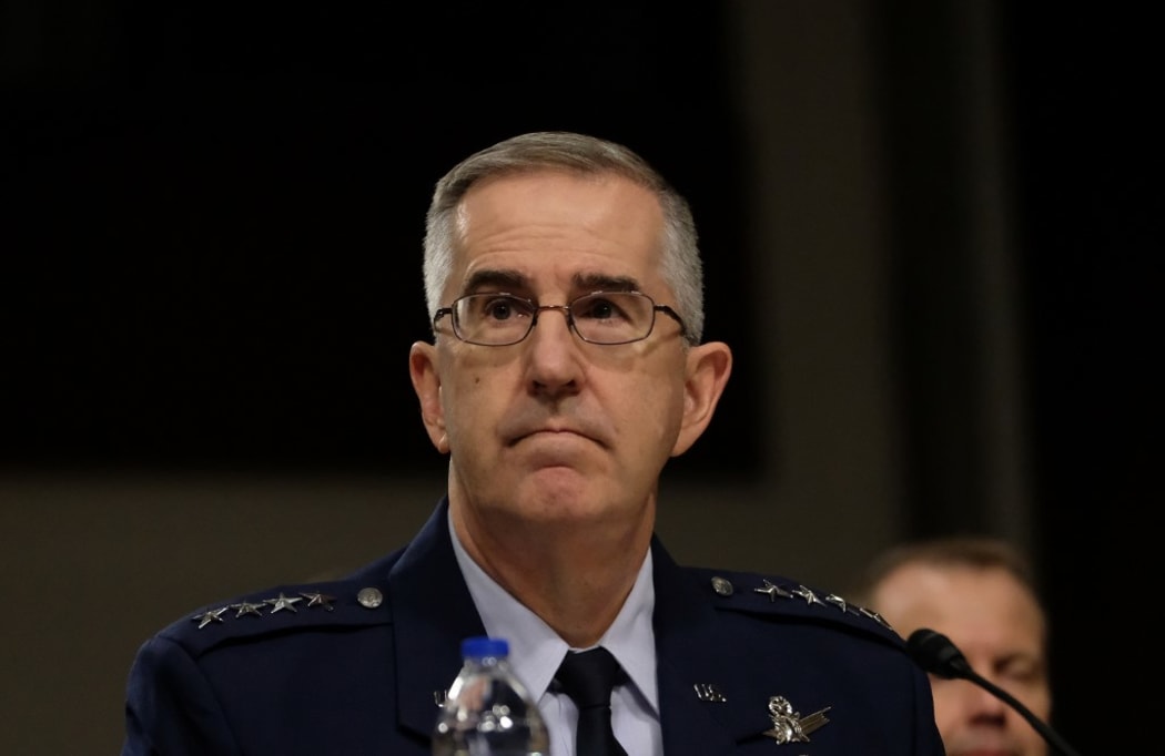 Air Force Gen. John E. Hyten listens during a Senate Armed Services Committee hearing on 11 April, 2019 in Washington, DC.