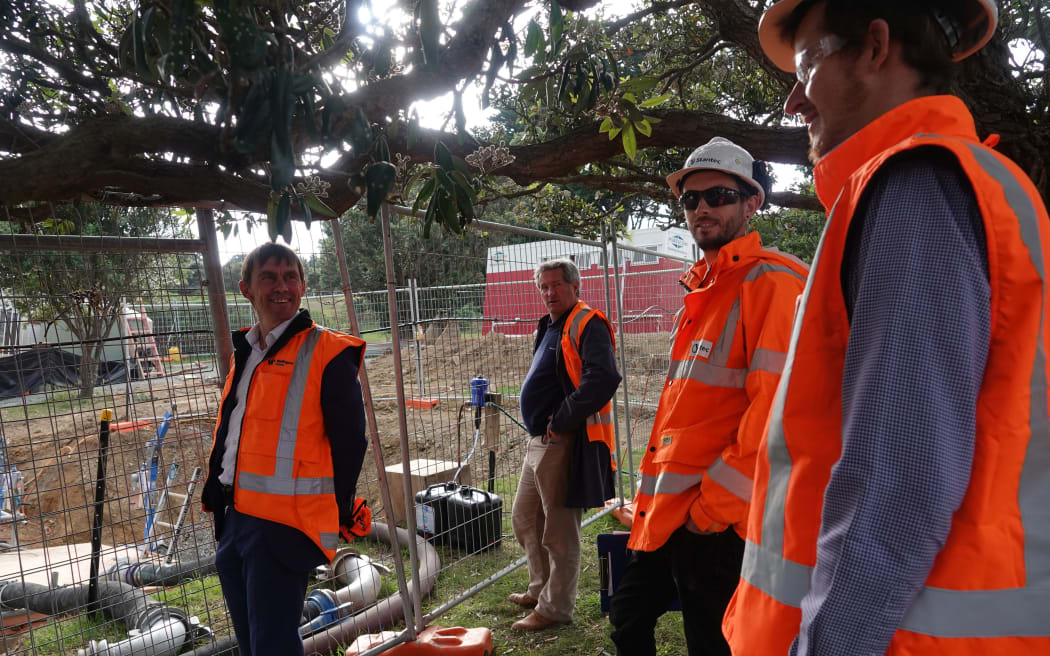 Mayor Foster and Councillor Sean Rush visit the site with Josh Wright and Elliot Altham (right) from consulting engineers Stantec.