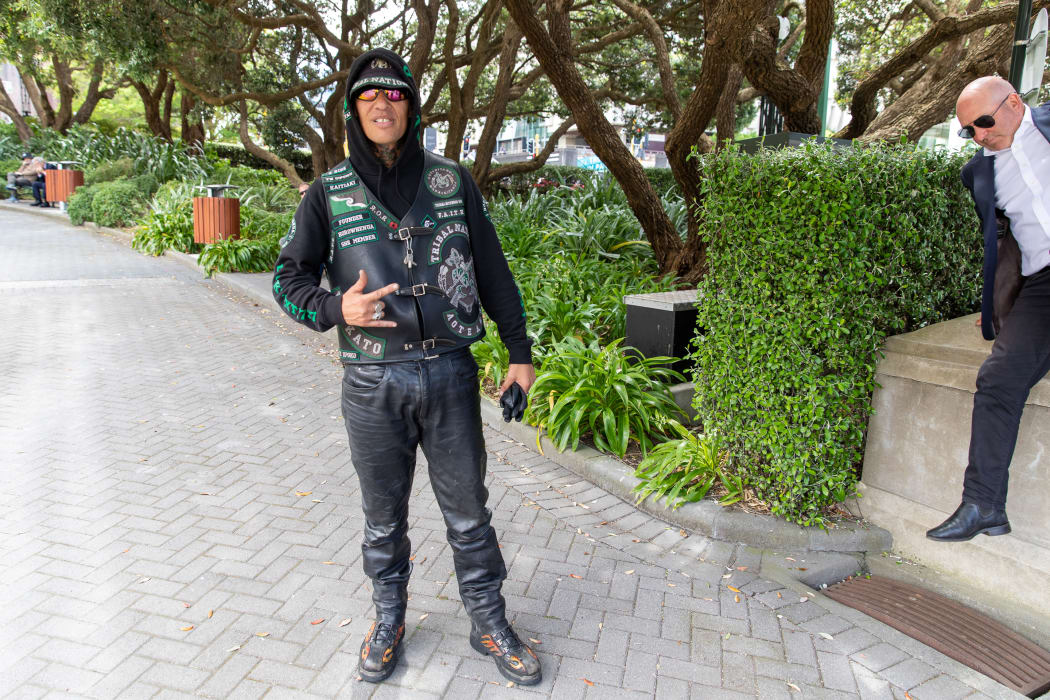 What looks like a gang but is not a gang?  A Tribal Nation member at the protest. Tribal National focus on suicide prevention. His huge Harley was in a nice matching hornet green.