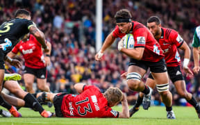 Quinten Strange of the Crusaders during the Super Rugby match Crusaders v Hurricanes, at Christchurch Stadium, Christchurch, New Zealand.