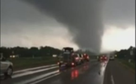 Footage from Canton, east of Dallas, shows one of the tornadoes which have left five people dead.