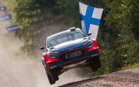 Hayden Paddon airborne in Finland.