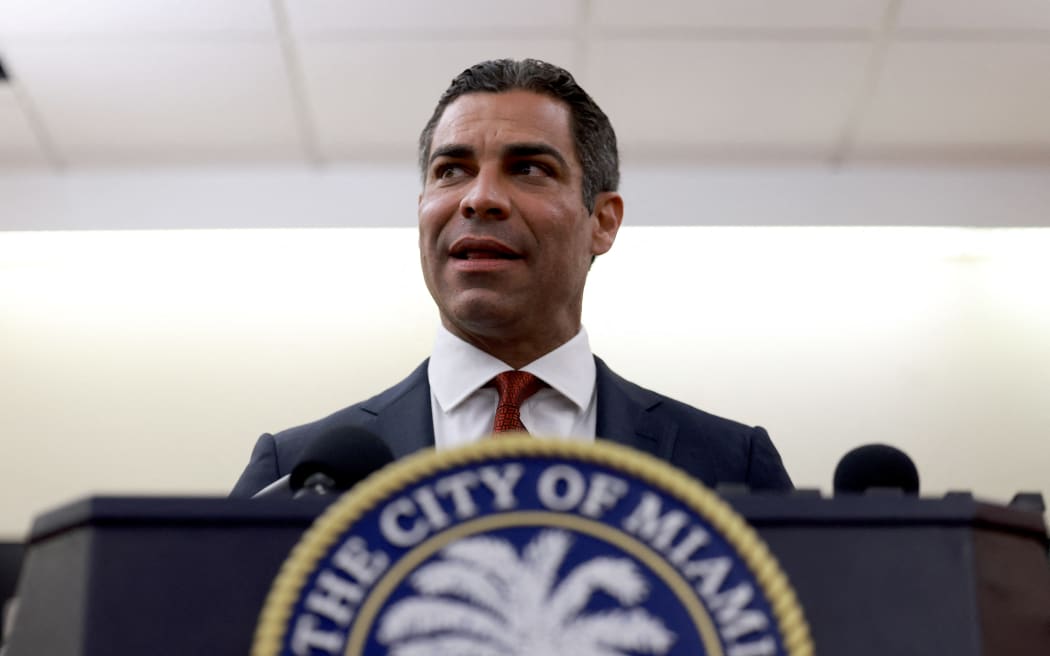 City of Miami Mayor Francis Suarez speaks to the media at the Miami Police Department about former President Donald Trump's appearance at the Wilkie D. Ferguson Jr. United States Federal Courthouse on June 12, 2023 in Miami, Florida. A federal grand jury has indicted Trump as part of special counsel Jack Smith’s investigation into Trump's handling of classified documents and will report to the federal courthouse on Tuesday.