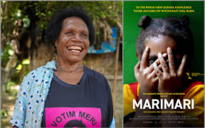 Image of Evelyn Kunda, left. Right, Marimari film poster.