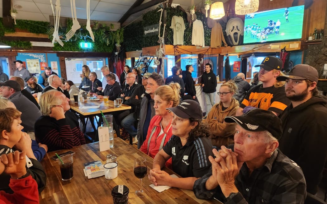 Early nerves at the Pioneer Tavern in Waipapa, Northland, as the All Blacks take on the Springboks in the Rugby World Cup final in France.