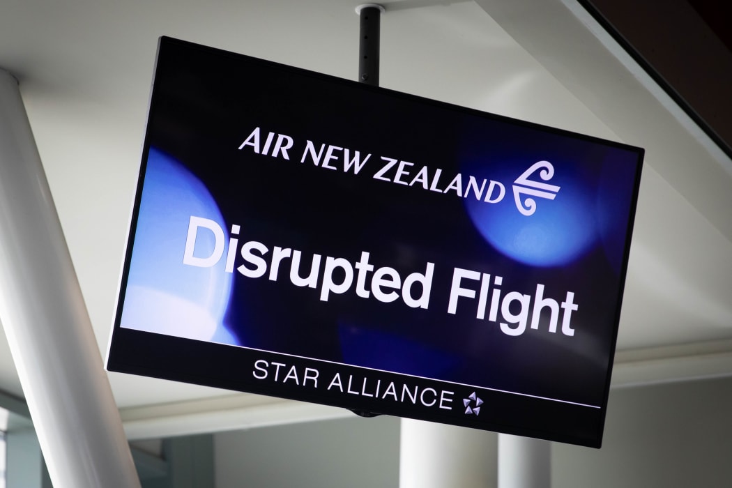 Low fog delays and cancels flights at Wellington Airport Tues 21st Jan 2020.  Disrupted flight sign