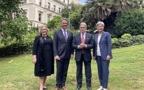 Judith Collins, Richard Marles, Winston Peters and Penny Wong at the official welcome to country ceremony in Australia.