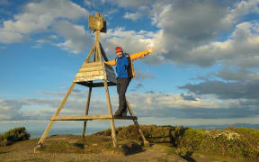 Shaun Barnett at the summit of Mt Pureroa, Pureora Forest Park, near Taupo
