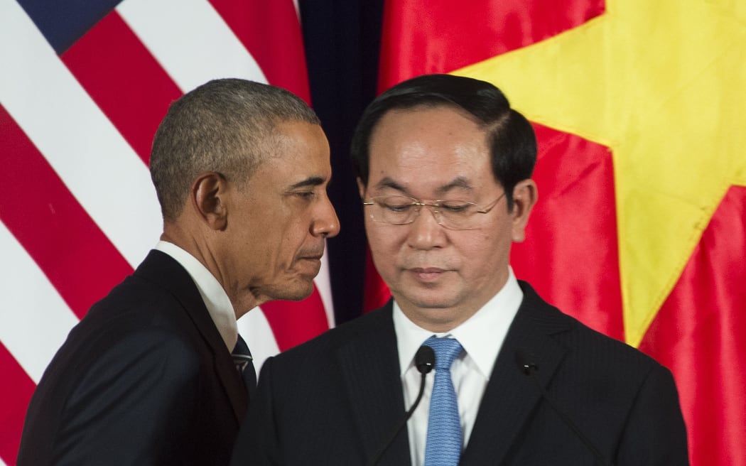 US President Barack Obama and Vietnamese President Tran Dai Quang in Hanoi.