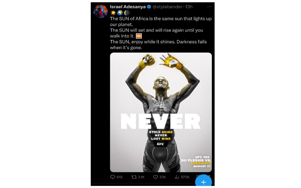 Israel Adesanya's fight announcement.