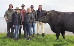 From left: Nick Carr and Penny Hoogerbrug from Kaharau Angus, Duncan Campbell from Earnscleugh Station, Sarah Adams and John Harrington from Rolling Rock Angus and Ardrossan Angus representative Ross Waller from Central Livestock.