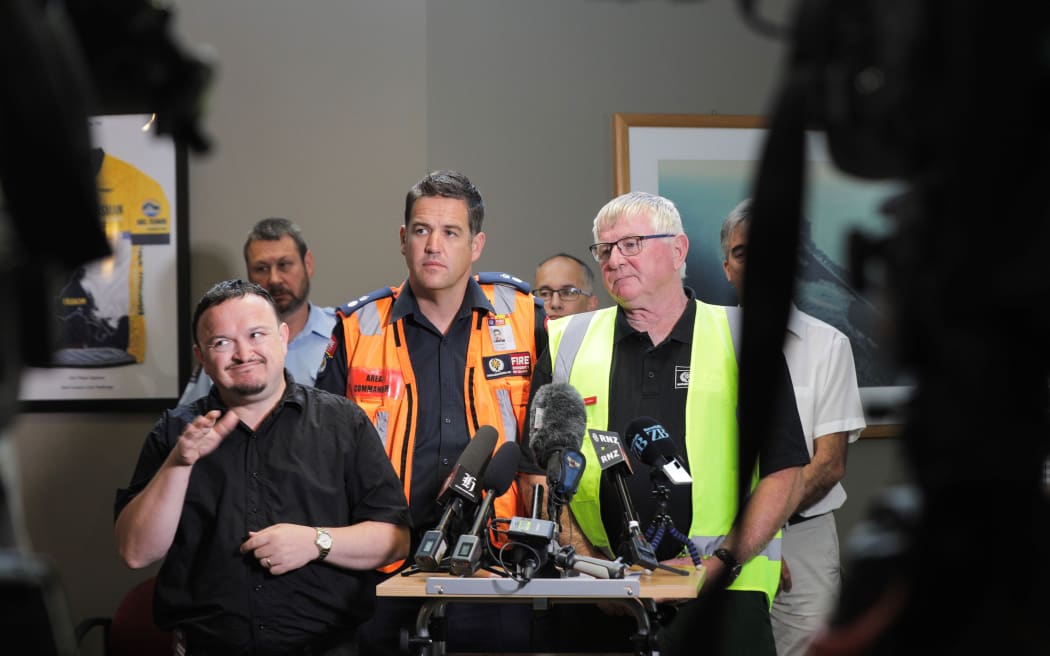 Fire and Emergency Tasman area commander Grant Haywood and Fire and Emergency incident controller John Sutton