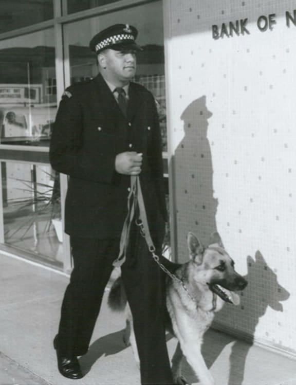 Constable W W Taurima with his dog 'Ensign' July 1967
