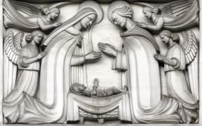 Bas-relief in Baltimore Cathedral showing nativity scene