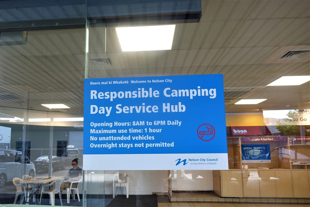 A sign at the Nelson freedom camping hub.