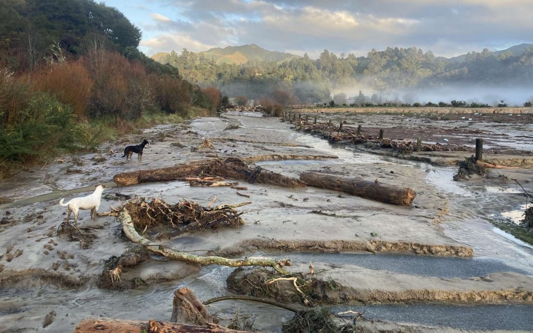 Flooding and damage in Otuwhero Valley and Sandy Bay Road near Marahau, during extensive floods in the area, on 12 July, 2025.