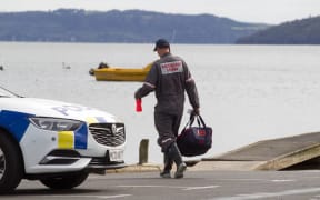 Coastguard at the Rotorua Lakefront on Tuesday 25 October 2022 as emergency services searched for a missing kayaker.